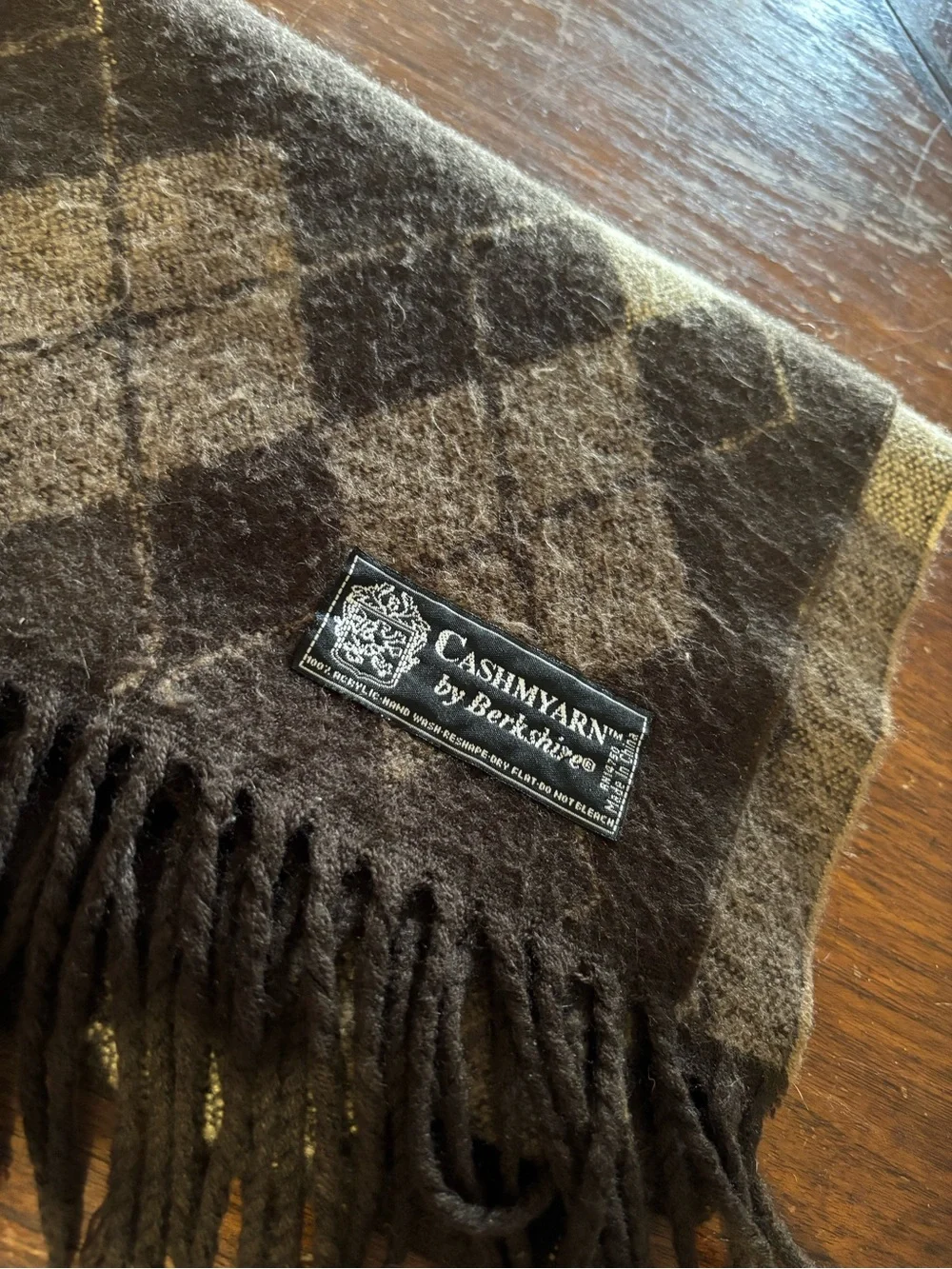 CashmirYarn by Berkshire Plaid Fringe Scarf in Brown and Tan